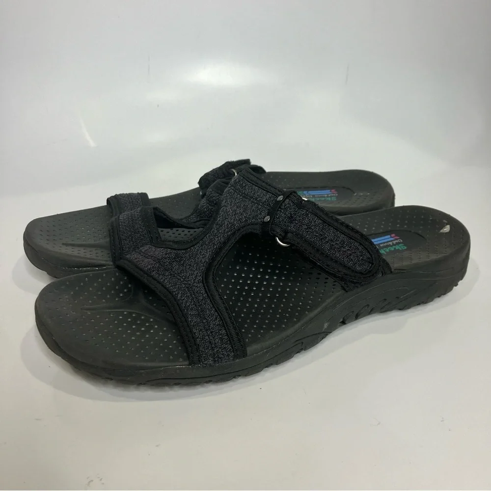 Skechers reggae slip‎ on sandals black casual slides summer women’s size 9